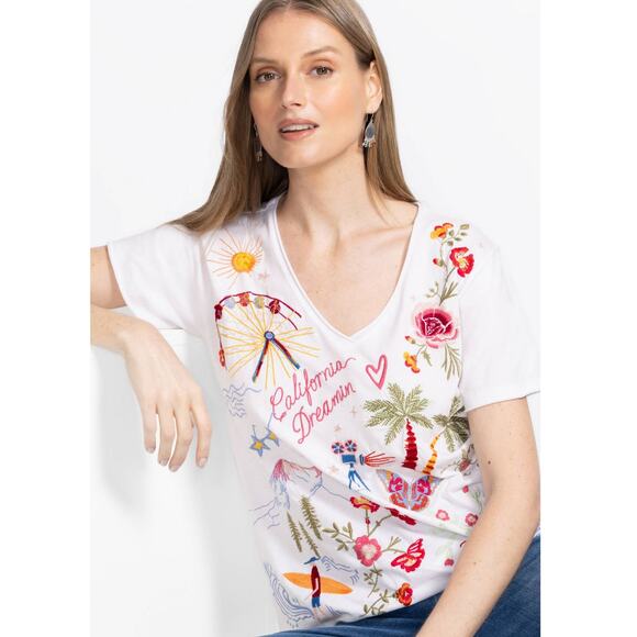 JOHNNY WAS California Every Tee, Embroidery Cotton Top, Size XL - Picture 7 of 10